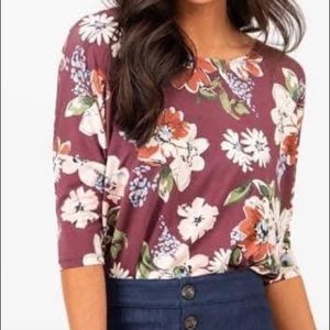 Organic Girl Port: Floral Burgundy Dolman Top